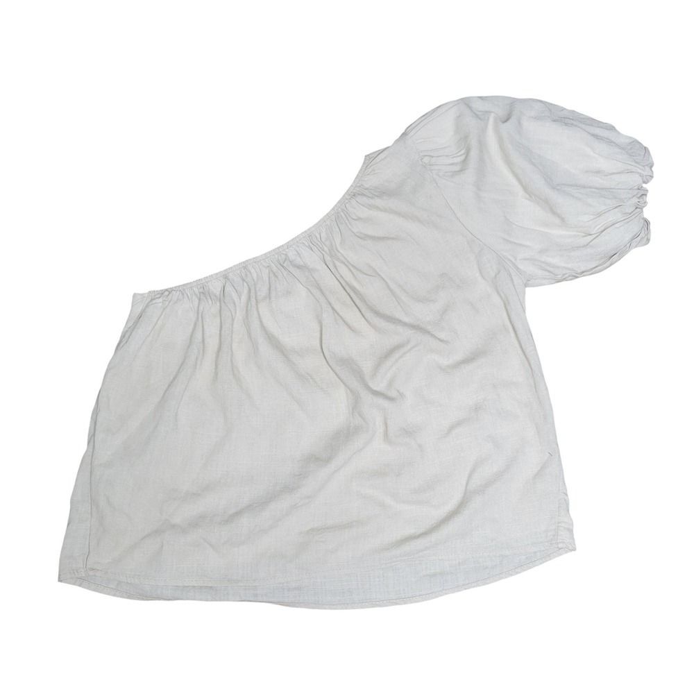 STORY Size Small Women's One Shoulder Top Puff Sleeve Linen Casual Blouse Shirt